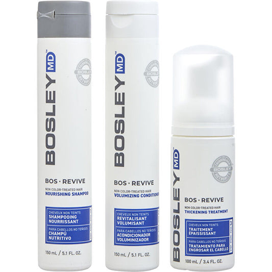 Bosley MD BosRevive Volumizing Non Color Treated Kit: Nourishing Shampoo 5.1oz+ Volumizing Conditioner 5.1oz+ Treatment 3.4oz 3pcs