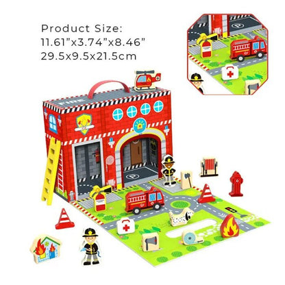 Tooky Toy Co Fire Station Box 30x10x22cm