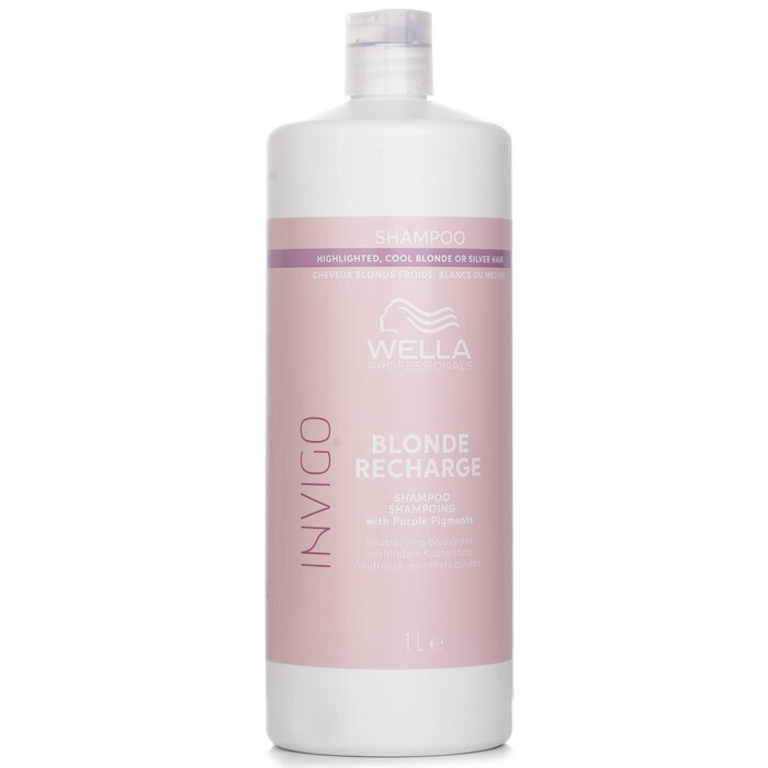 Wella Invigo Blonde Recharge Shampoo With Purple Pigments Highlighted, Cool Blonde Or Silver Hair 1000ml