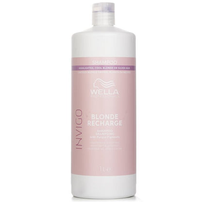 Wella Invigo Blonde Recharge Shampoo With Purple Pigments Highlighted, Cool Blonde Or Silver Hair 1000ml