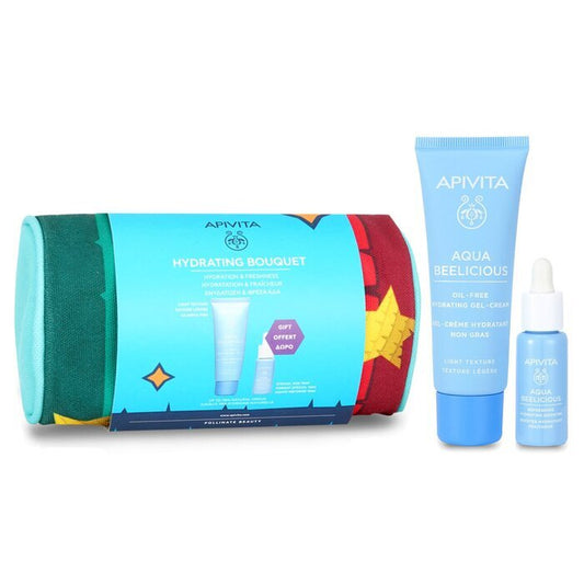 Apivita Hydrating Bouquet (Aqua Beelicious- Light Texture) Gift Set: Hydrating Gel-Cream 40ml+ Hydrating Booster 10ml+ Pouch 2pcs+1pouch