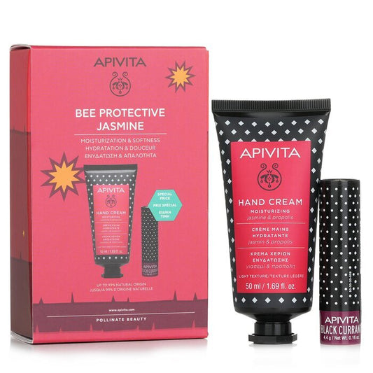 Apivita Bee Protective Jasmine Set: Hand Cream Jasmine & Propolis 50ml+ Lip Care Black Currant 2pcs