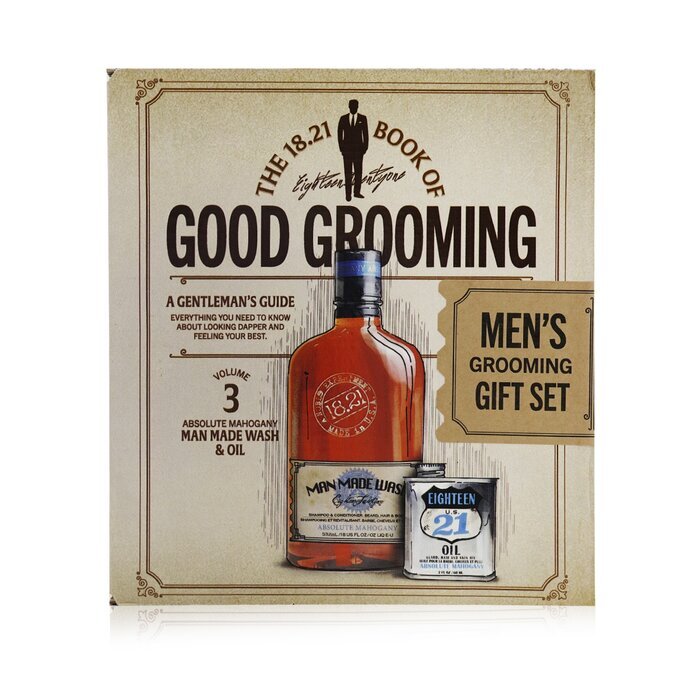 18.21 Man Made Book of Good Grooming Gift Set Volume 3: Absolute Mahogany (Wash 532ml  + Oil 60ml ) 2pcs