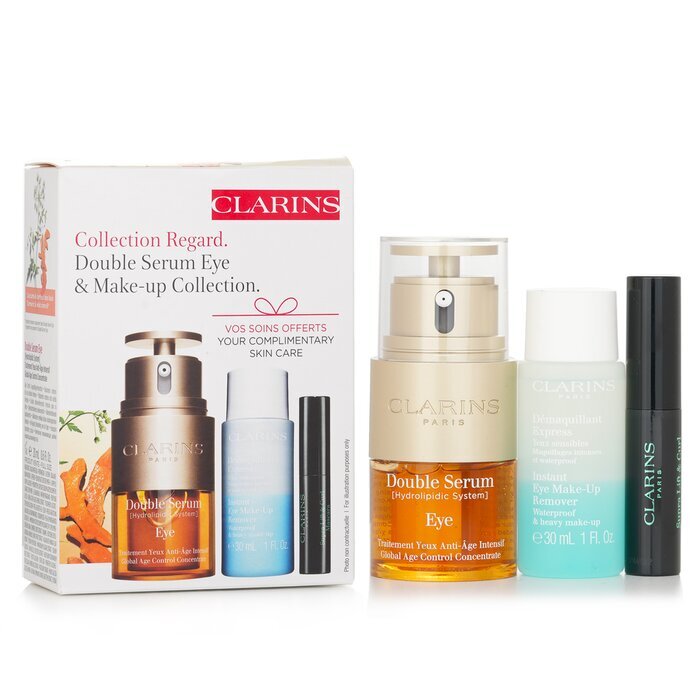 Clarins Double Serum Eye Set: Double Serum Eye 20ml + Instant Eye Make-up Remover 30ml + Supra Lift & Curl Mascara 3ml 3pcs